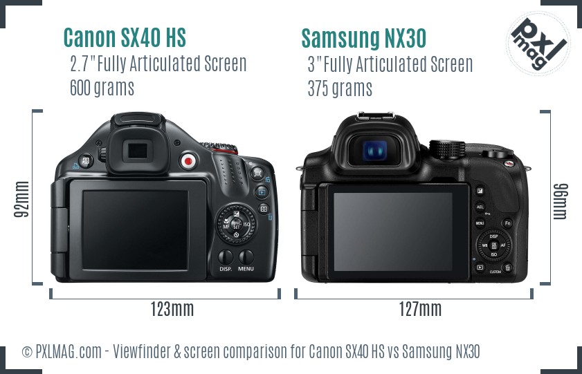 Canon SX40 HS vs Samsung NX30 Screen and Viewfinder comparison