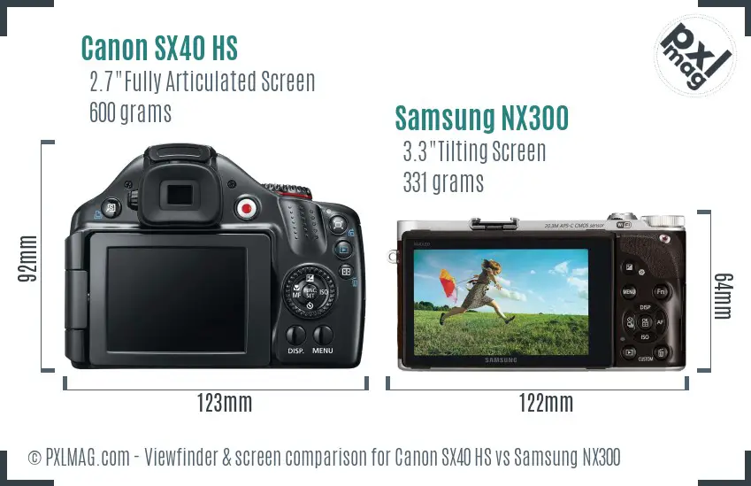 Canon SX40 HS vs Samsung NX300 Screen and Viewfinder comparison Canon SX40 HS vs Samsung NX300 Screen and Viewfinder comparison