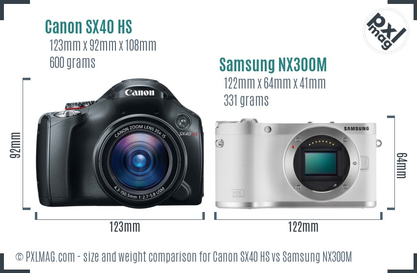 Canon SX40 HS vs Samsung NX300M size comparison