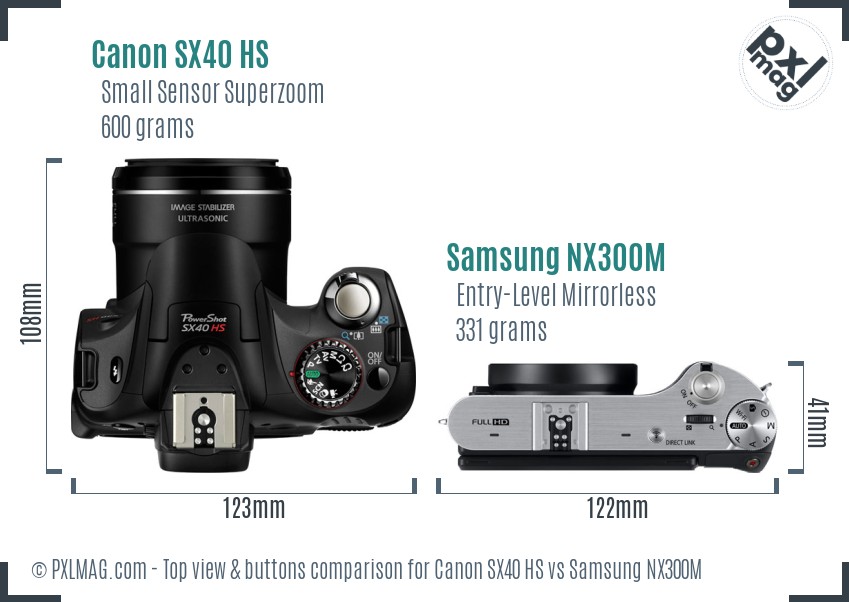 Canon SX40 HS vs Samsung NX300M top view buttons comparison