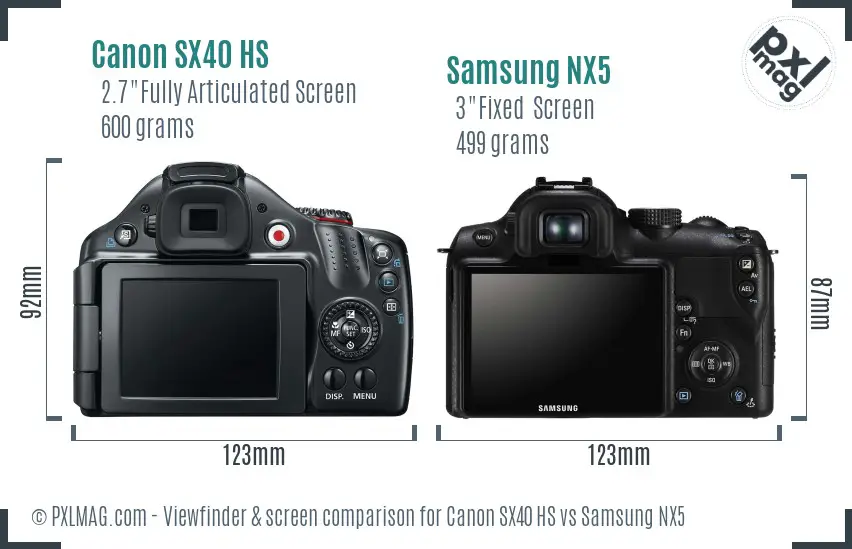 Canon SX40 HS vs Samsung NX5 Screen and Viewfinder comparison