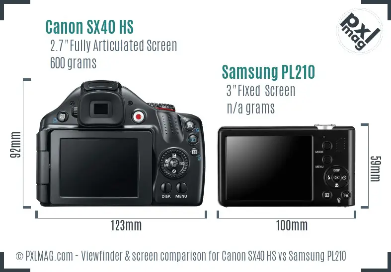 Canon SX40 HS vs Samsung PL210 Screen and Viewfinder comparison Canon SX40 HS vs Samsung PL210 Screen and Viewfinder comparison