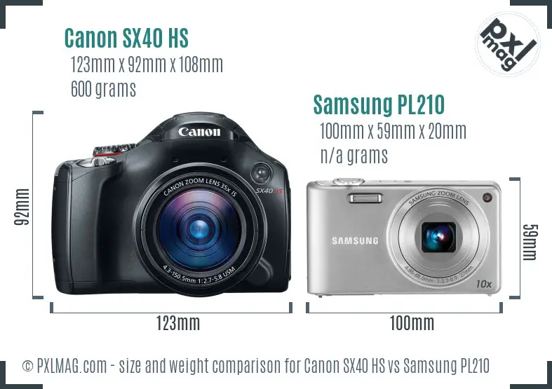 Canon SX40 HS vs Samsung PL210 size comparison Canon SX40 HS vs Samsung PL210 size comparison