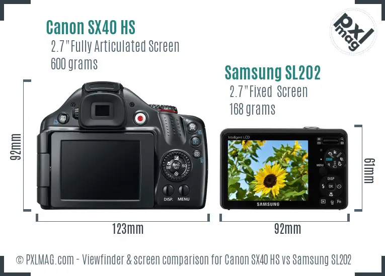 Canon SX40 HS vs Samsung SL202 Screen and Viewfinder comparison Canon SX40 HS vs Samsung SL202 Screen and Viewfinder comparison