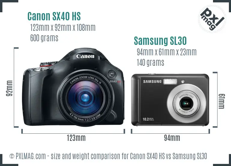 Canon SX40 HS vs Samsung SL30 size comparison