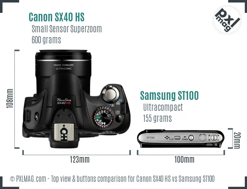 Canon SX40 HS vs Samsung ST100 top view buttons comparison