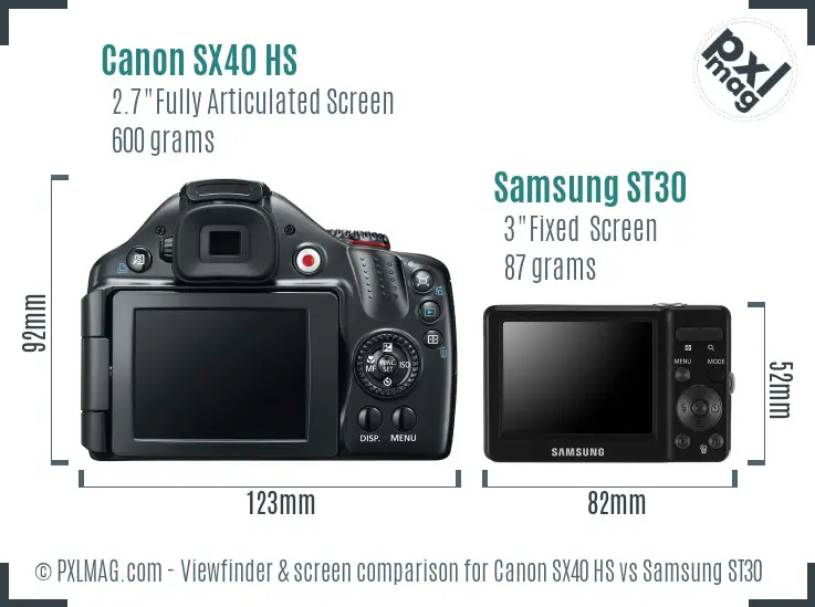 Canon SX40 HS vs Samsung ST30 Screen and Viewfinder comparison
