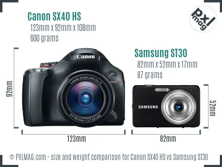 Canon SX40 HS vs Samsung ST30 size comparison