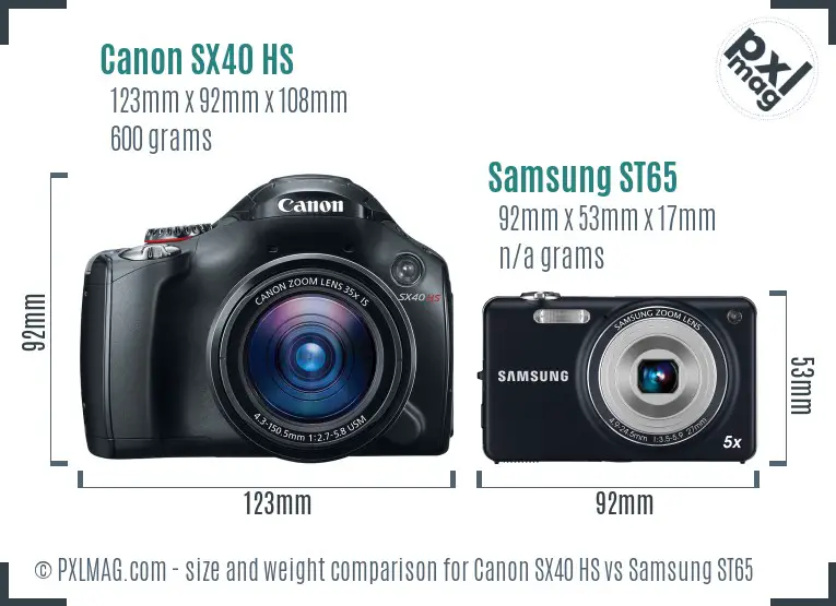 Canon SX40 HS vs Samsung ST65 size comparison