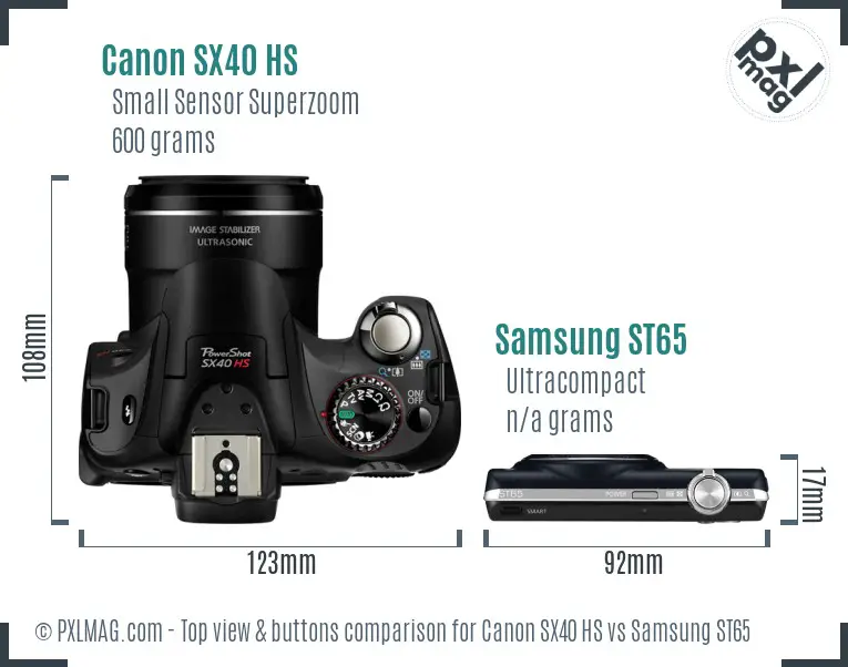 Canon SX40 HS vs Samsung ST65 top view buttons comparison