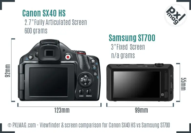 Canon SX40 HS vs Samsung ST700 Screen and Viewfinder comparison