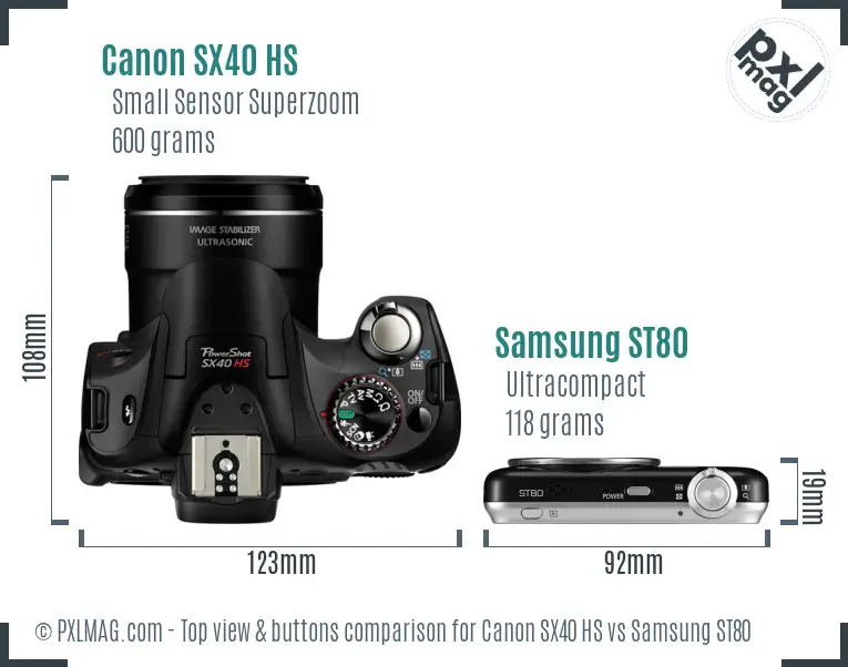 Canon SX40 HS vs Samsung ST80 top view buttons comparison
