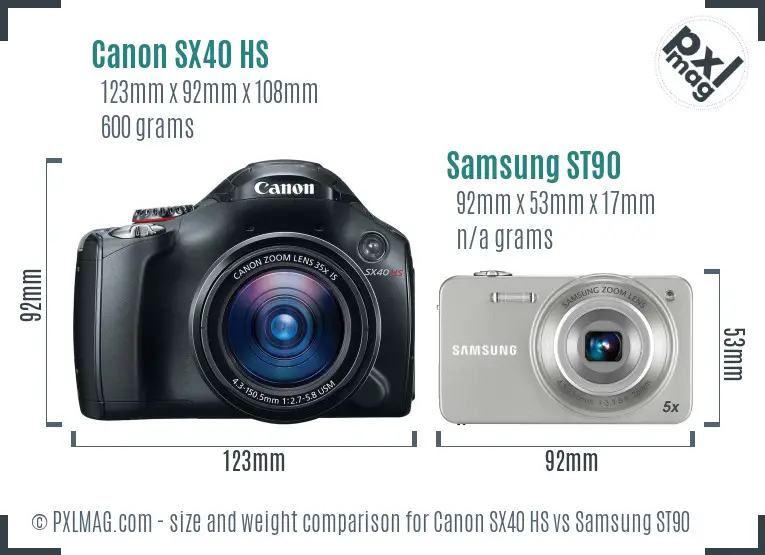 Canon SX40 HS vs Samsung ST90 size comparison Canon SX40 HS vs Samsung ST90 size comparison