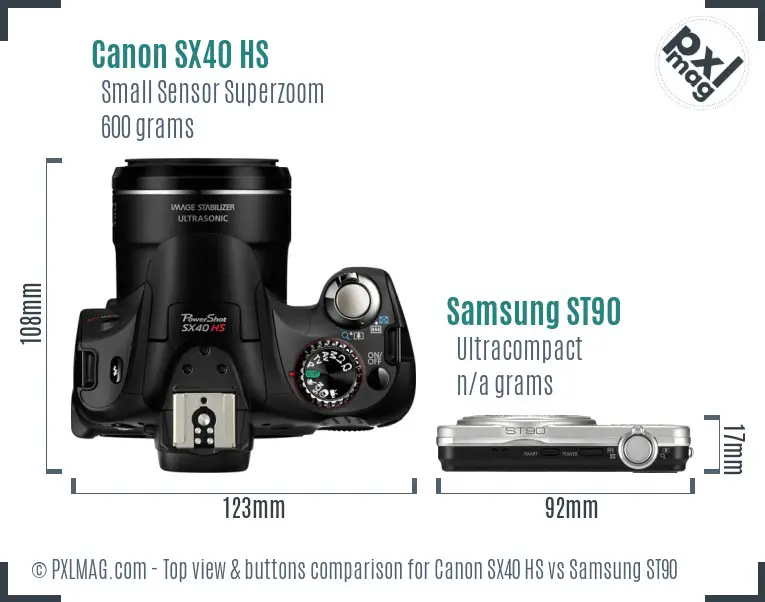 Canon SX40 HS vs Samsung ST90 top view buttons comparison Canon SX40 HS vs Samsung ST90 top view buttons comparison