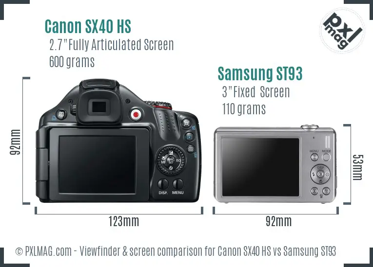 Canon SX40 HS vs Samsung ST93 Screen and Viewfinder comparison