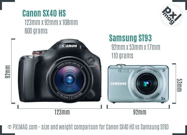 Canon SX40 HS vs Samsung ST93 size comparison