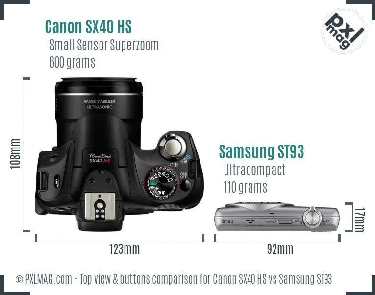 Canon SX40 HS vs Samsung ST93 top view buttons comparison