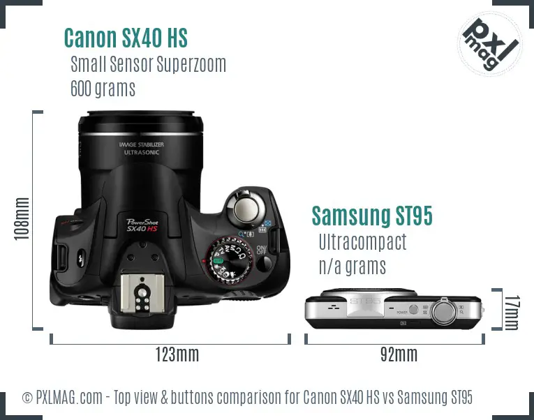 Canon SX40 HS vs Samsung ST95 top view buttons comparison