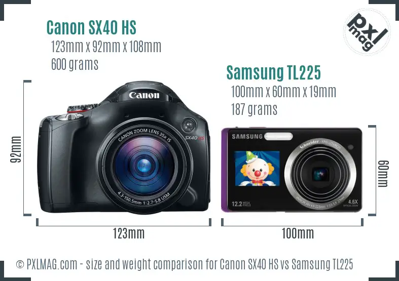 Canon SX40 HS vs Samsung TL225 size comparison