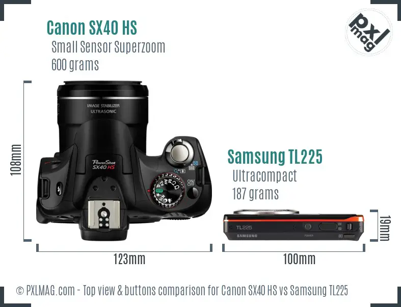 Canon SX40 HS vs Samsung TL225 top view buttons comparison