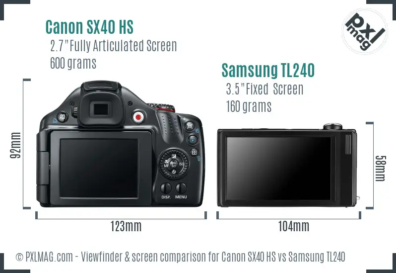 Canon SX40 HS vs Samsung TL240 Screen and Viewfinder comparison