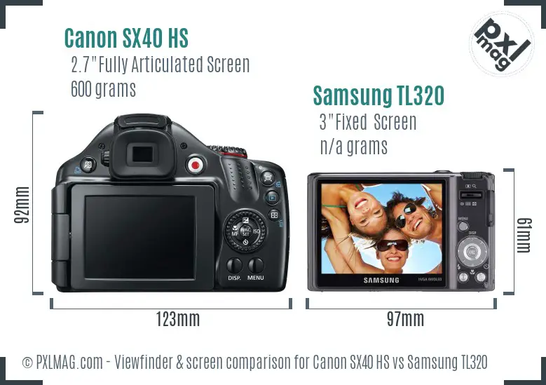 Canon SX40 HS vs Samsung TL320 Screen and Viewfinder comparison