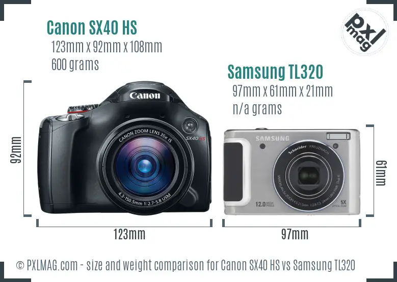 Canon SX40 HS vs Samsung TL320 size comparison