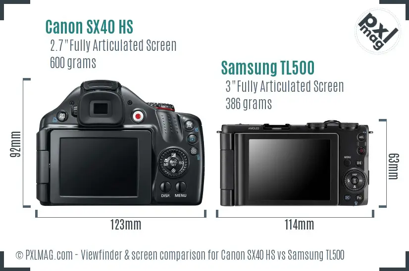 Canon SX40 HS vs Samsung TL500 Screen and Viewfinder comparison