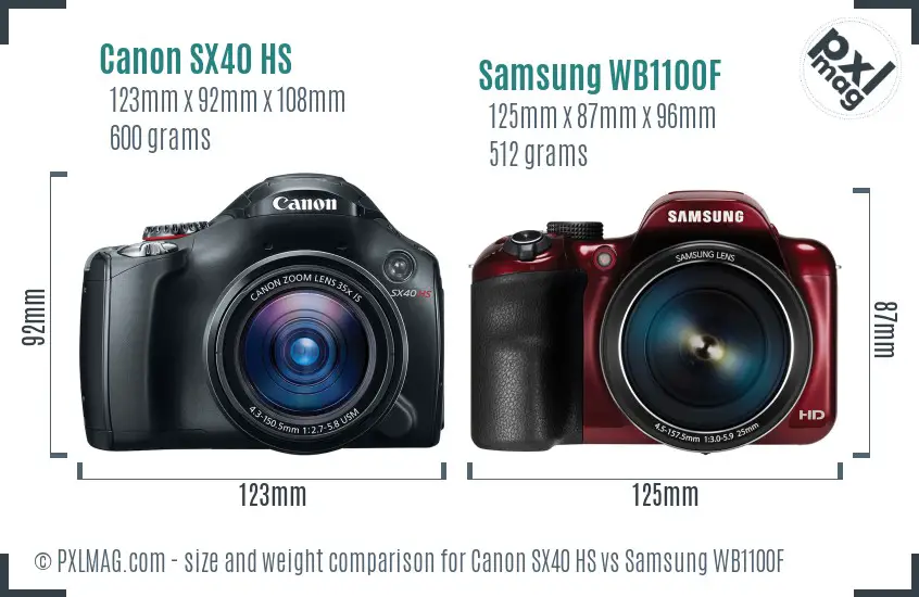 Canon SX40 HS vs Samsung WB1100F size comparison