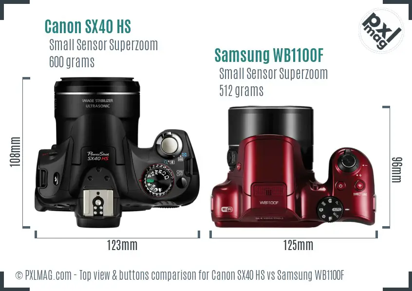 Canon SX40 HS vs Samsung WB1100F top view buttons comparison