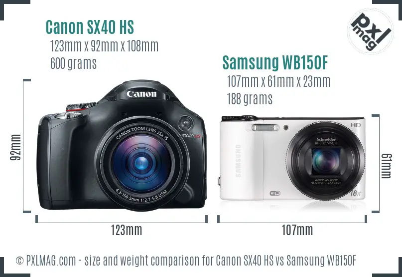 Canon SX40 HS vs Samsung WB150F size comparison Canon SX40 HS vs Samsung WB150F size comparison