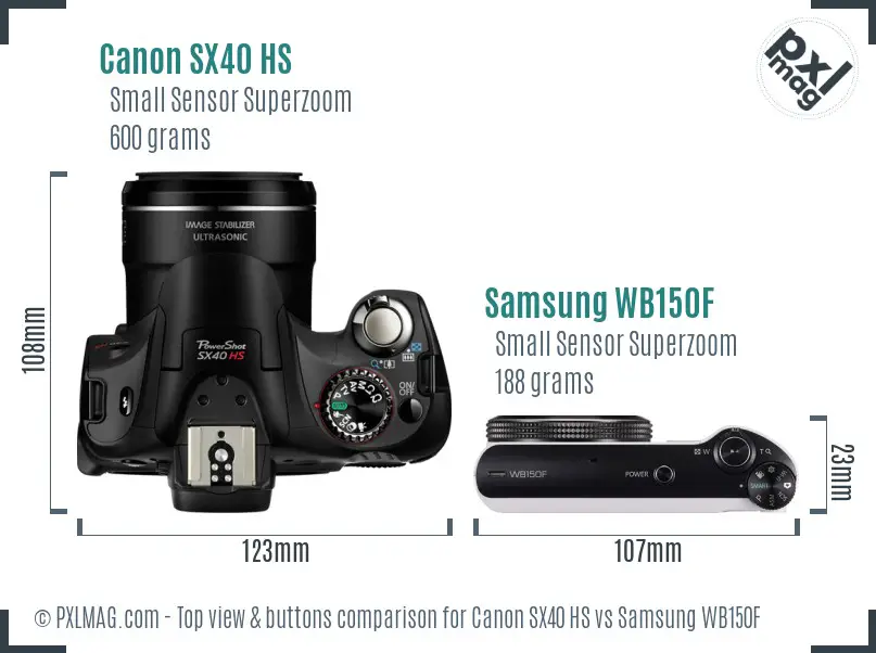 Canon SX40 HS vs Samsung WB150F top view buttons comparison Canon SX40 HS vs Samsung WB150F top view buttons comparison
