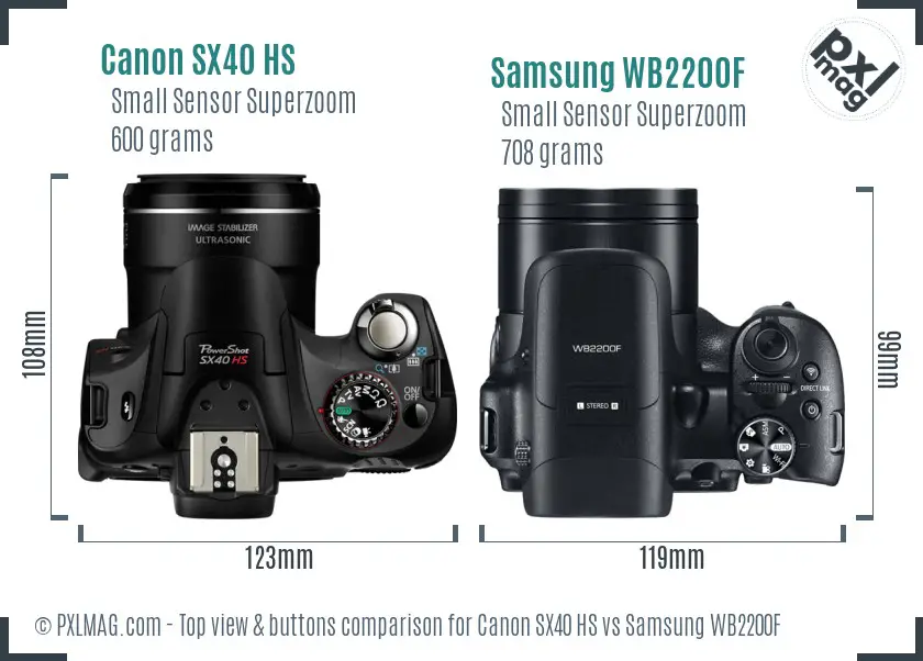 Canon SX40 HS vs Samsung WB2200F top view buttons comparison