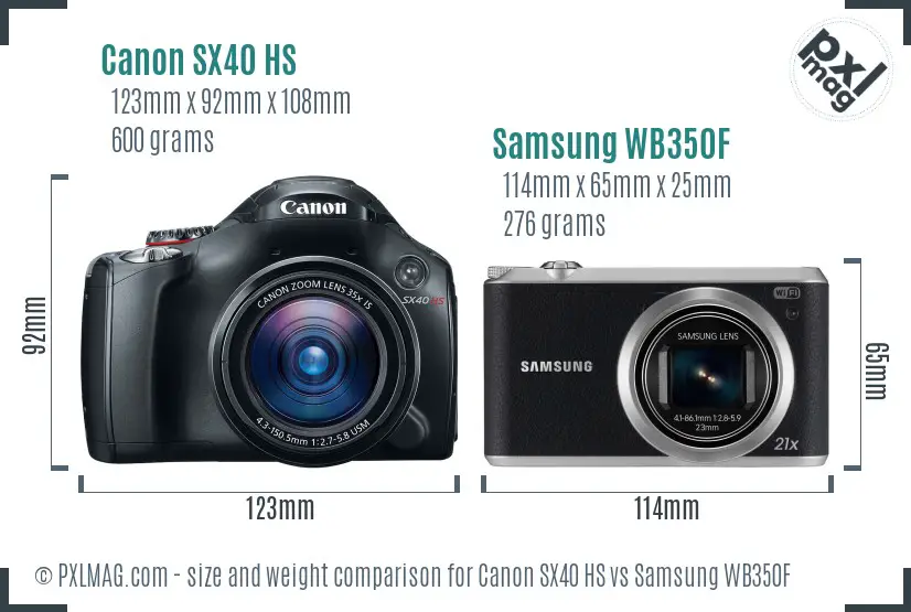 Canon SX40 HS vs Samsung WB350F size comparison