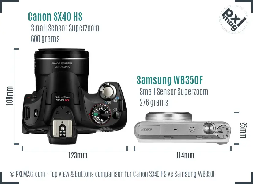 Canon SX40 HS vs Samsung WB350F top view buttons comparison