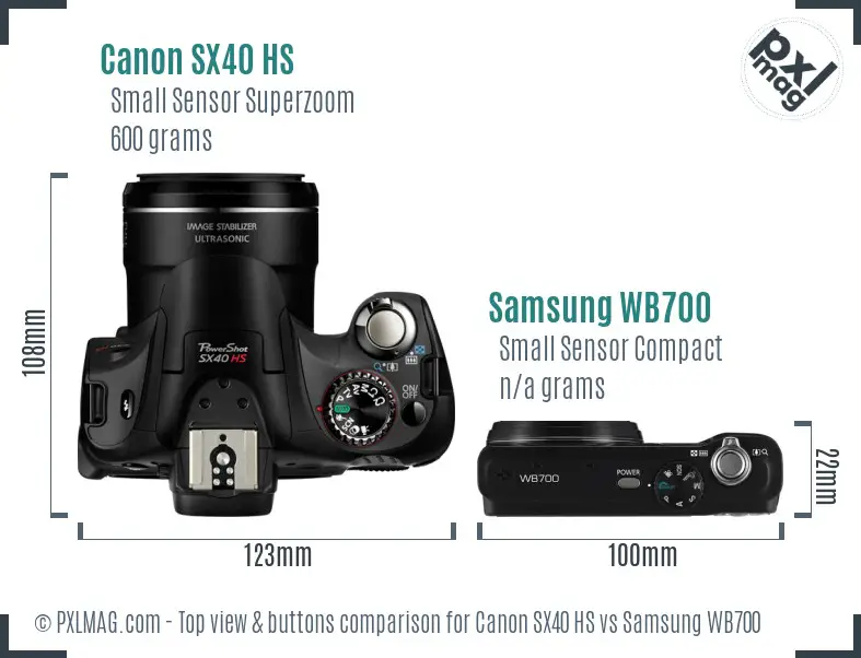 Canon SX40 HS vs Samsung WB700 top view buttons comparison Canon SX40 HS vs Samsung WB700 top view buttons comparison