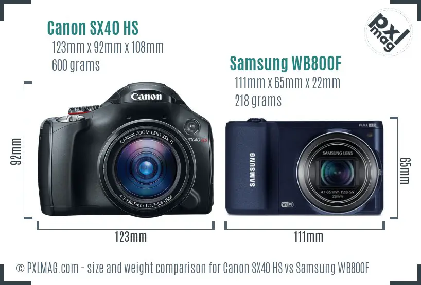 Canon SX40 HS vs Samsung WB800F size comparison