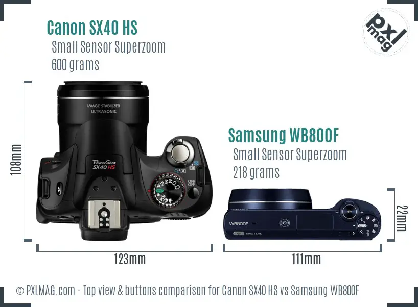 Canon SX40 HS vs Samsung WB800F top view buttons comparison