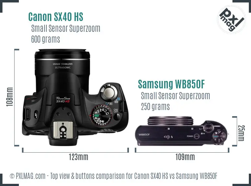 Canon SX40 HS vs Samsung WB850F top view buttons comparison