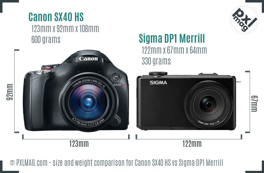 Canon SX40 HS vs Sigma DP1 Merrill size comparison