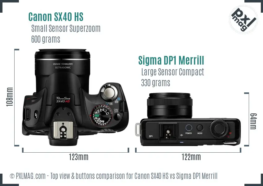 Canon SX40 HS vs Sigma DP1 Merrill top view buttons comparison