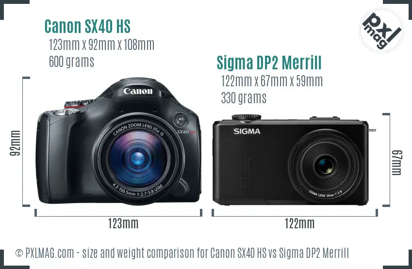 Canon SX40 HS vs Sigma DP2 Merrill size comparison