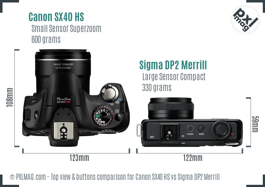Canon SX40 HS vs Sigma DP2 Merrill top view buttons comparison