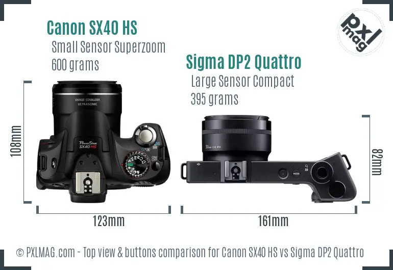 Canon SX40 HS vs Sigma DP2 Quattro top view buttons comparison