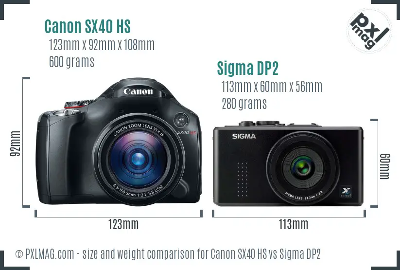 Canon SX40 HS vs Sigma DP2 size comparison
