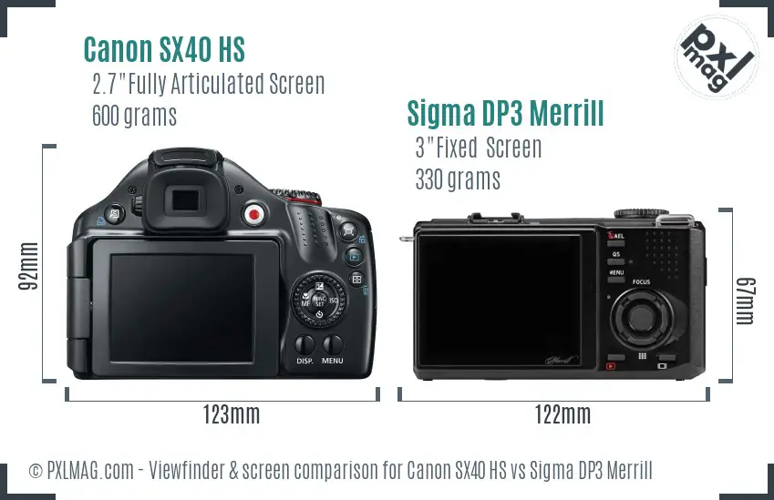 Canon SX40 HS vs Sigma DP3 Merrill Screen and Viewfinder comparison