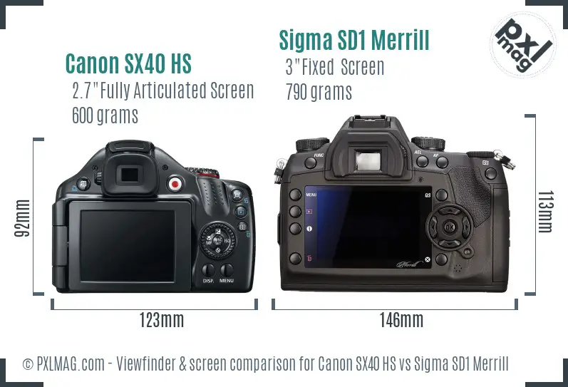Canon SX40 HS vs Sigma SD1 Merrill Screen and Viewfinder comparison