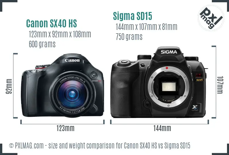 Canon SX40 HS vs Sigma SD15 size comparison