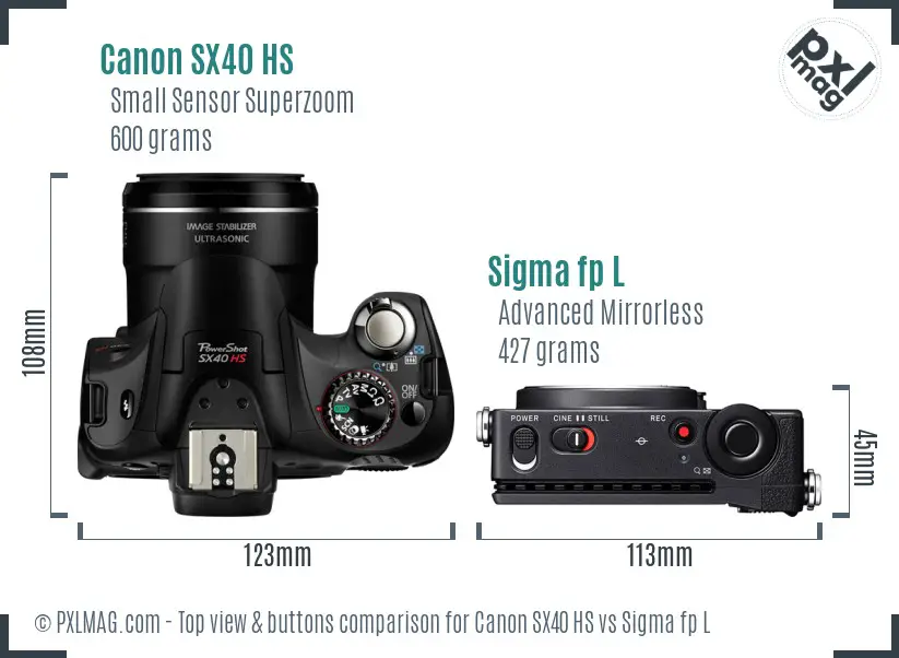 Canon SX40 HS vs Sigma fp L top view buttons comparison