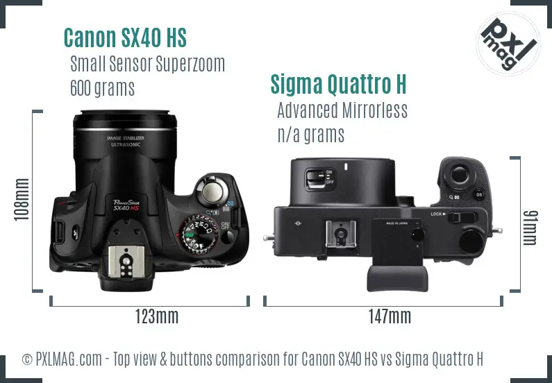 Canon SX40 HS vs Sigma Quattro H top view buttons comparison Canon SX40 HS vs Sigma Quattro H top view buttons comparison